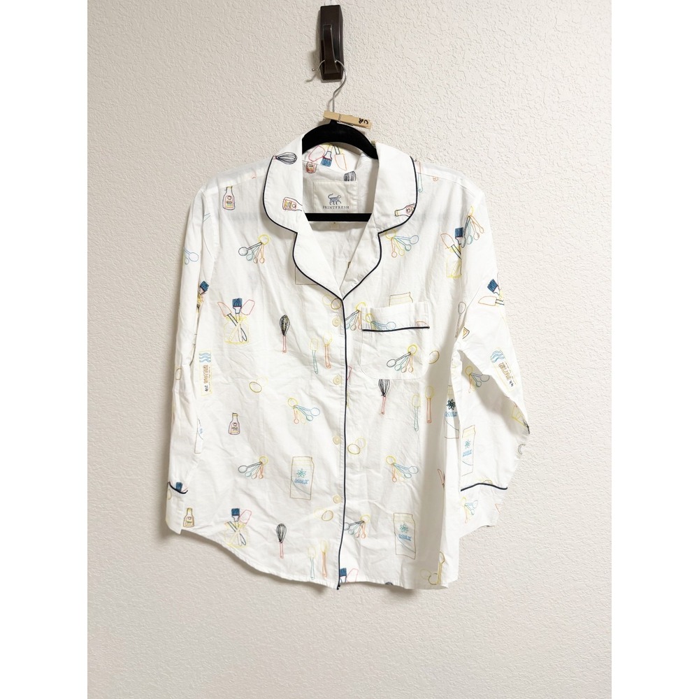 Printfresh Kitchen Baking Embroidered Pajama Top Long Sleeve Button Up Medium‎